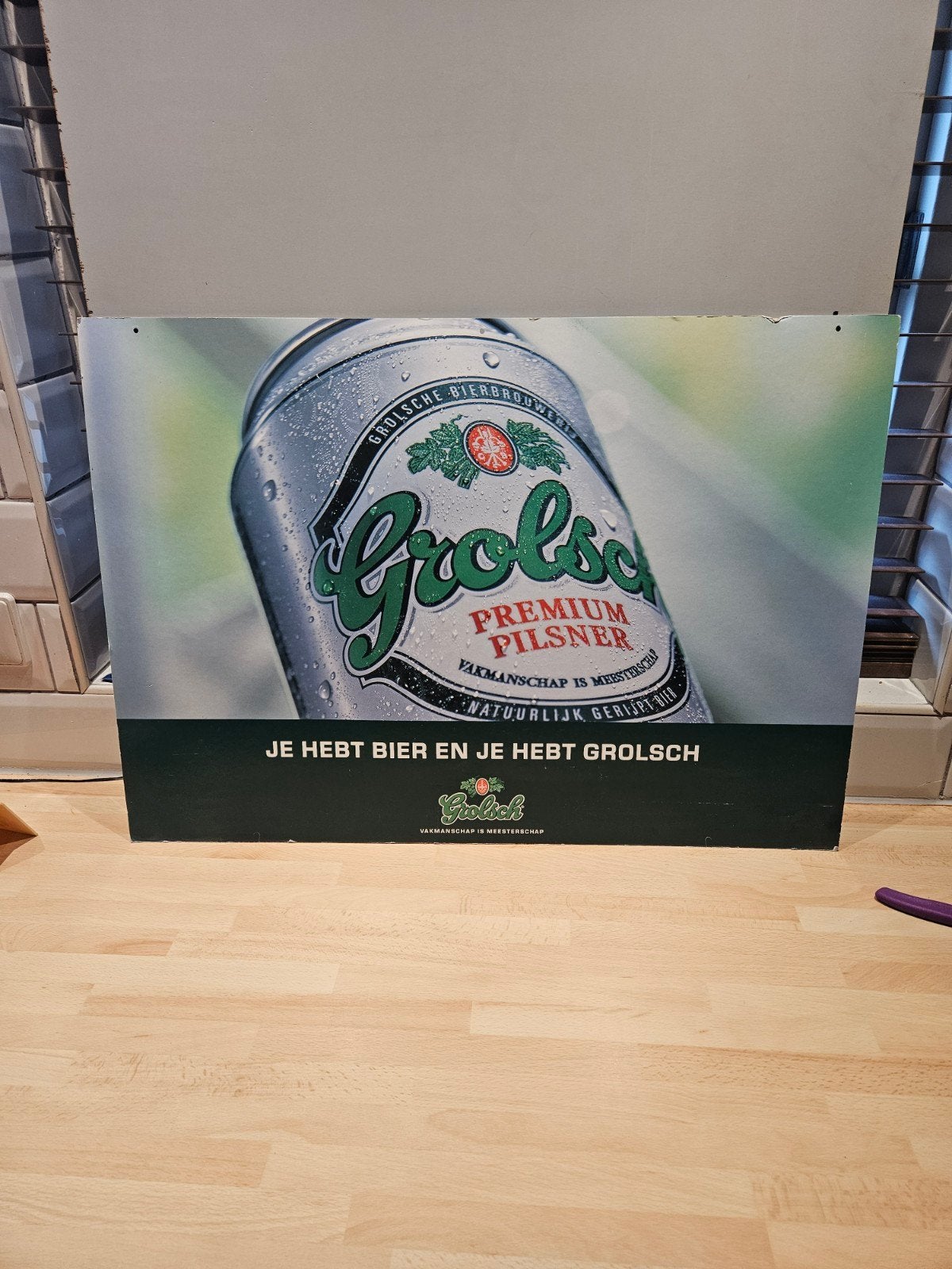 Grolsch kartonnen reclamebord - 69 x 47 cm, Ophalen of Verzenden, Gebruikt, Reclamebord