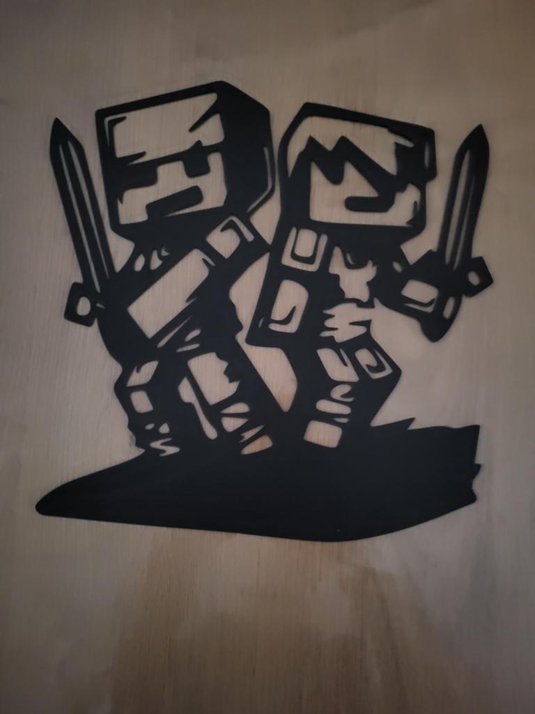 Metalen Minecraft Wandbord - Steve & Alex met Zwaarden, Ophalen of Verzenden, Zo goed als nieuw
