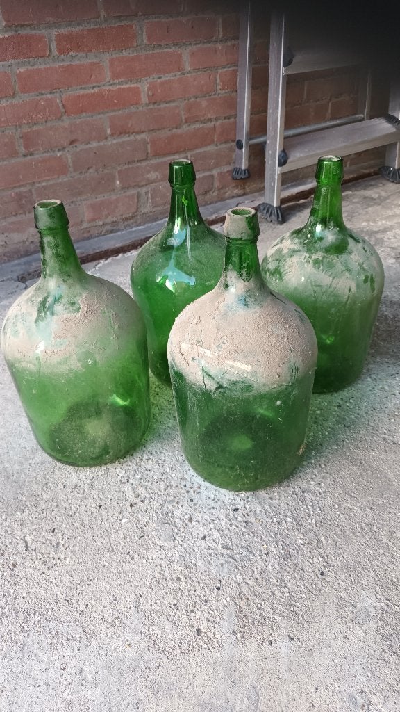 buikflessen vintage glas groen wit, Ophalen, 40 cm, Geschikt voor droogbloemen, Groen