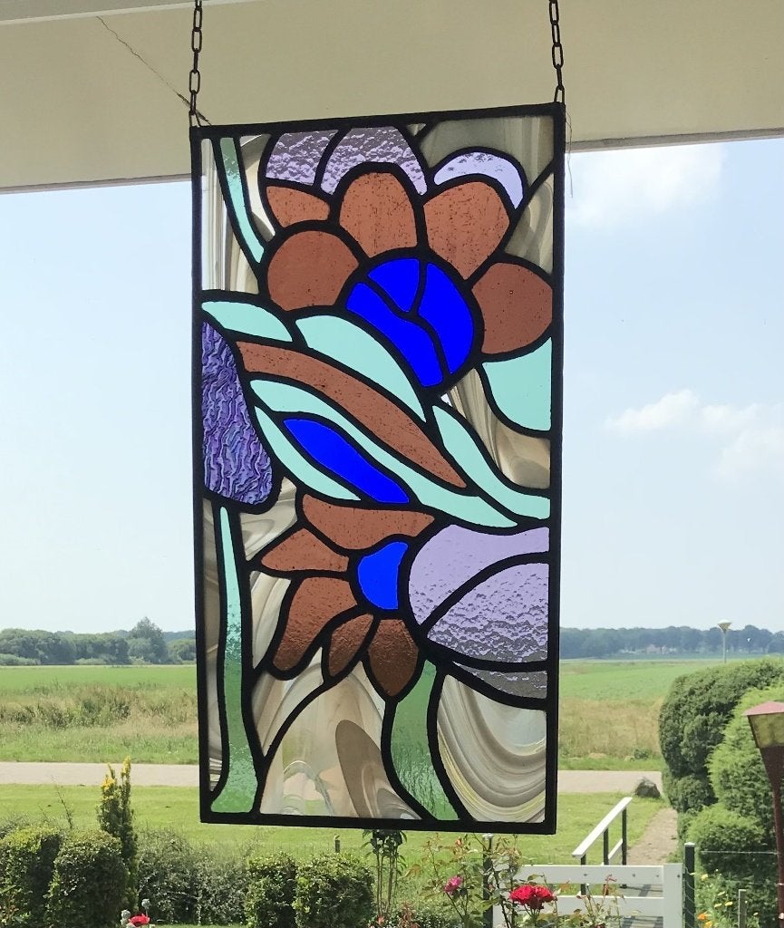 Rond raamhanger voorzetraam glas in lood bloem, Ophalen of Verzenden, Nieuw