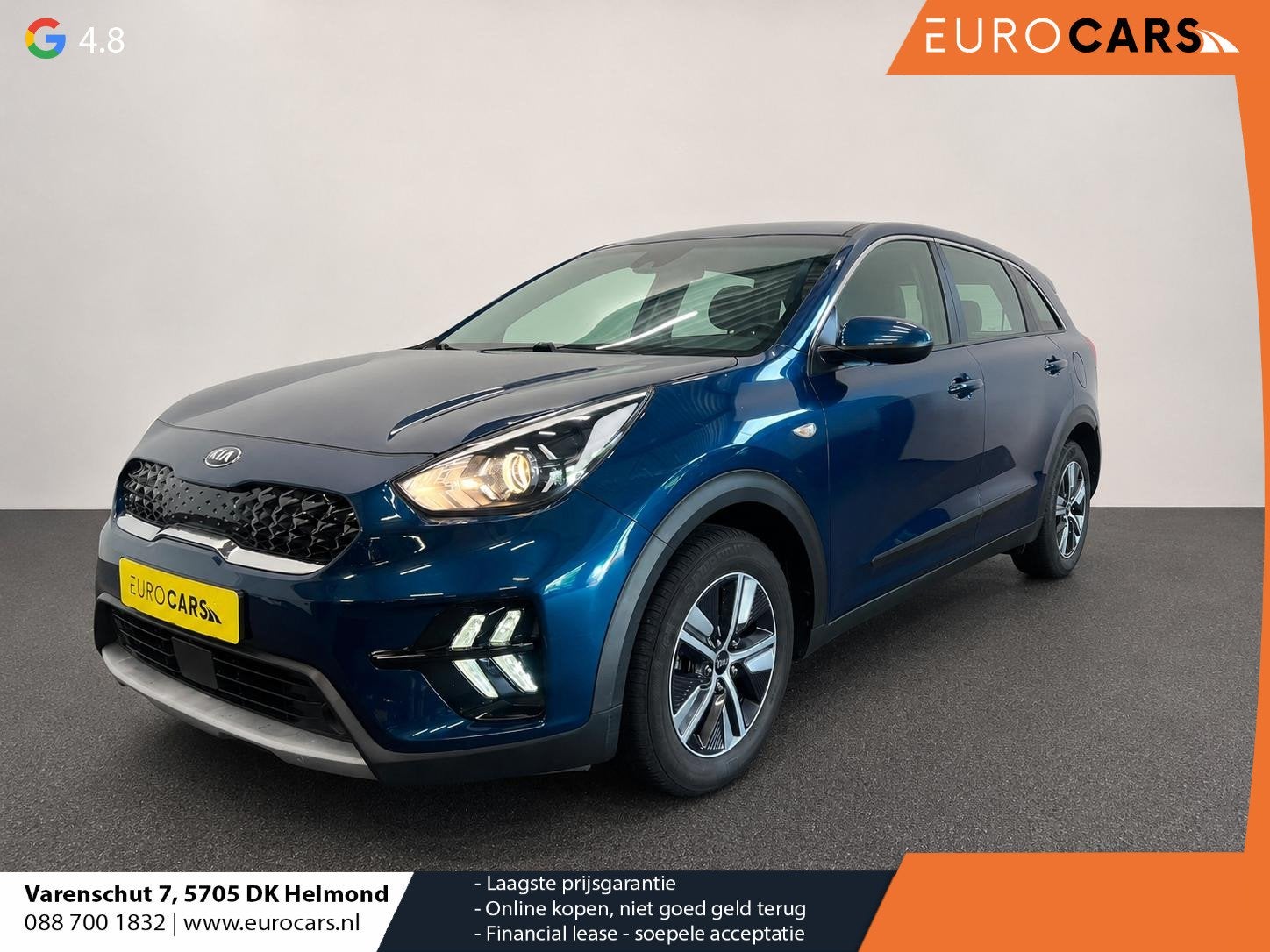 Kia Niro 1.6 GDi Hybrid Navi Edition Navigatie Apple Carplay, Auto's, Kia, Gebruikt, 2 kWh, Blauw, Leder en Stof