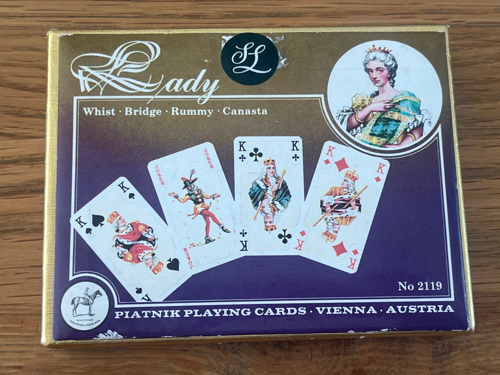 Vintage Piatnik “Lady” speelkaarten nr. 2119 – dubbele set, Verzenden, Zo goed als nieuw, Speelkaart(en)