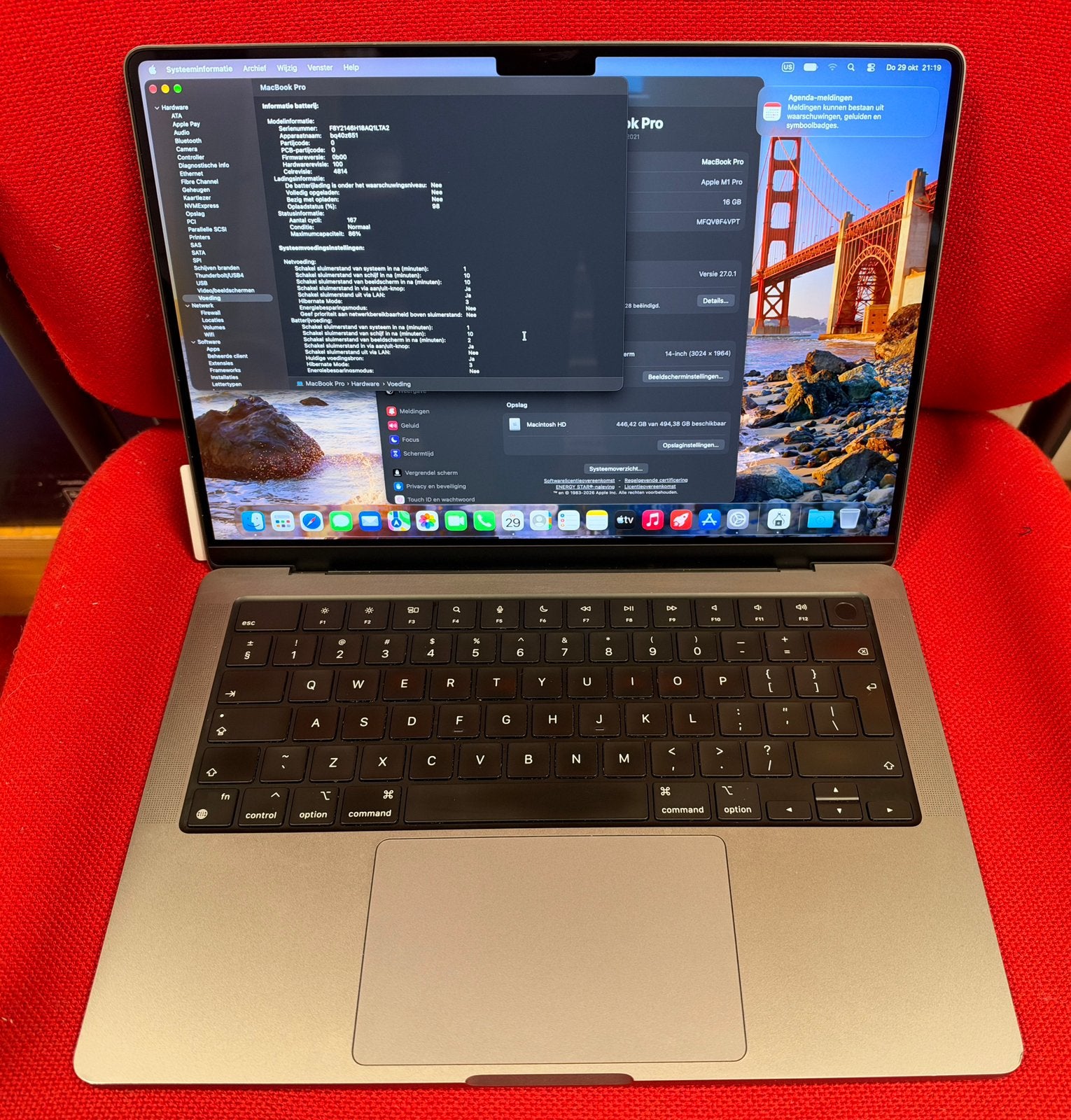 macbook pro 14 inch m1 16gb 500gb ssd cycle167, Overige groottes, Zo goed als nieuw, 4 Ghz of meer, Ophalen