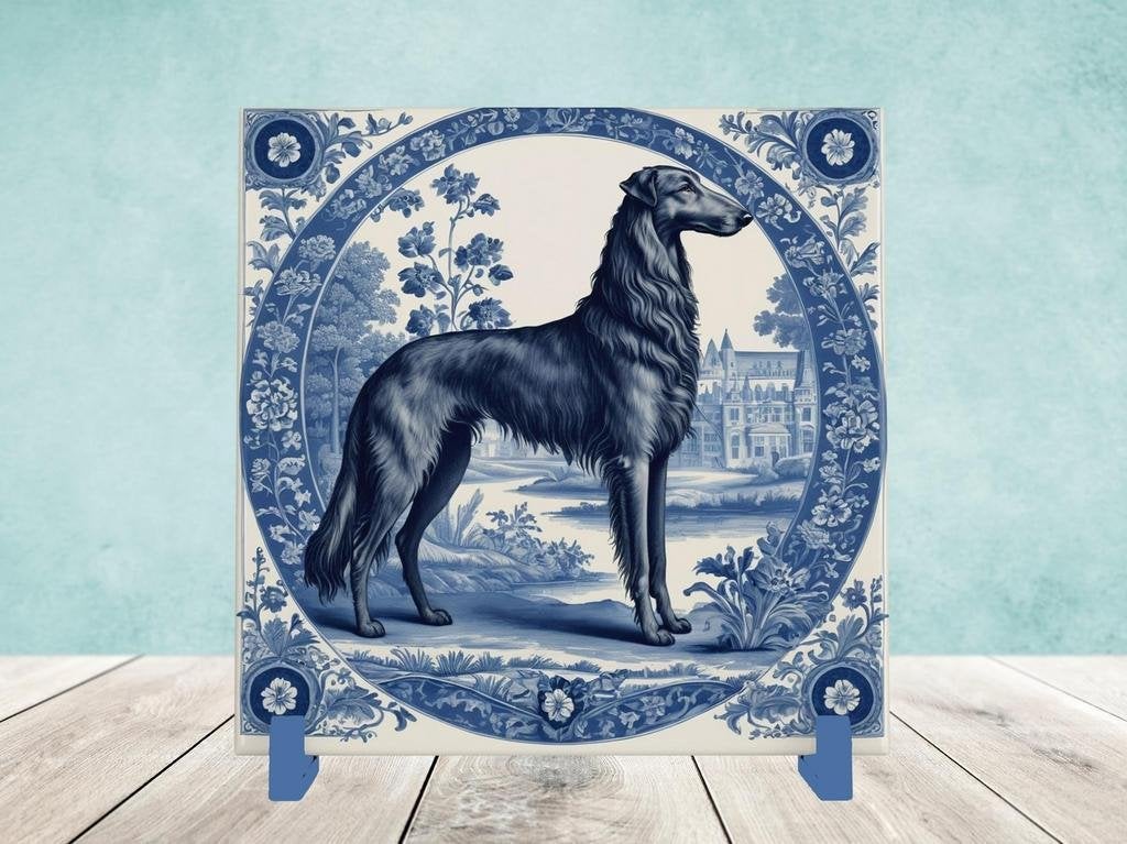 Deerhound Delfts Blauwe tegel incl houder, Ophalen of Verzenden, Nieuw