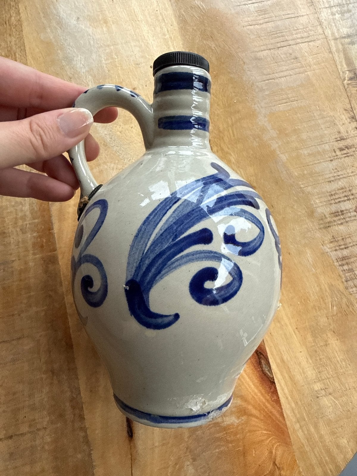 Antieke Keramische Kruik met Blauw Decor, Ophalen