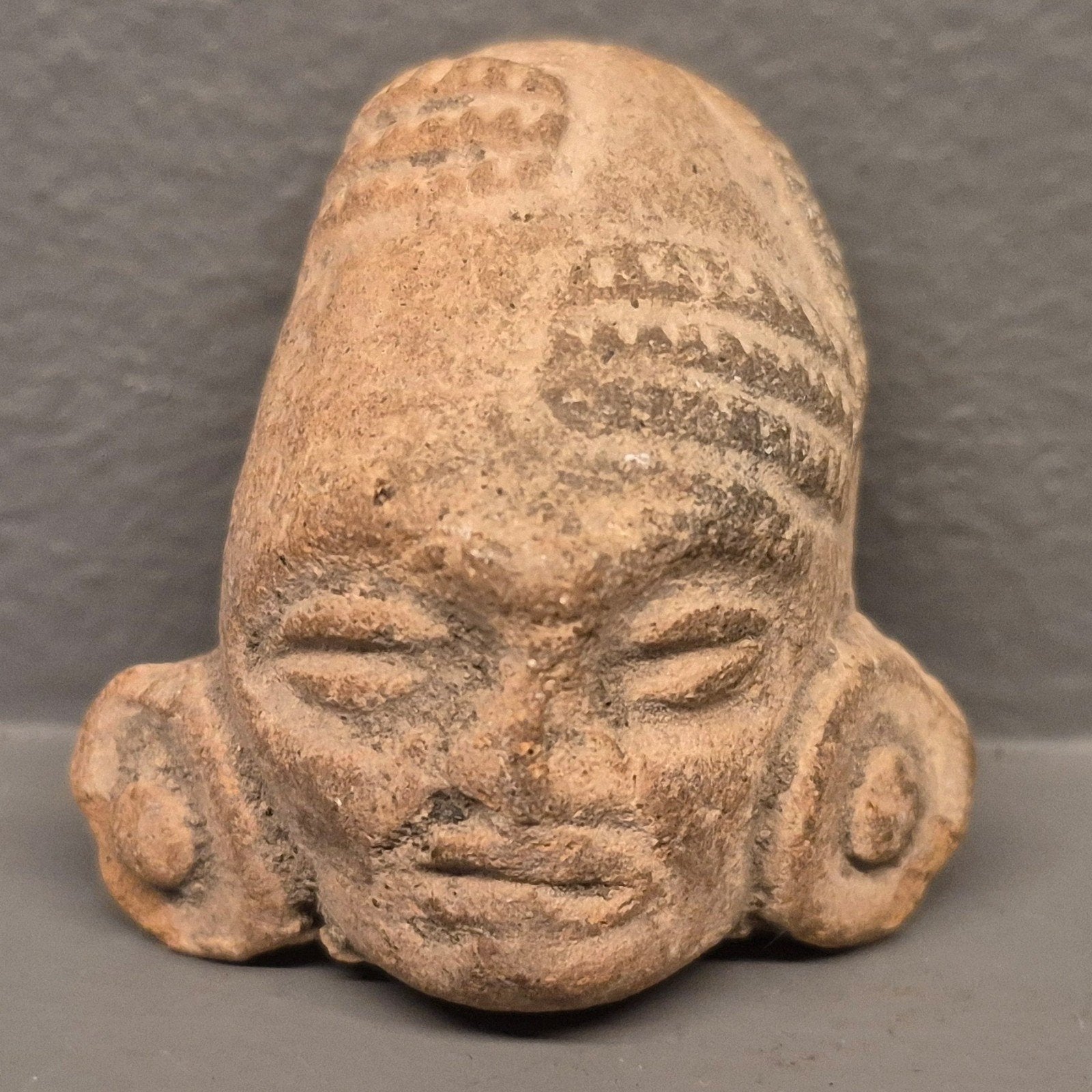 Antiek Maya terracotta hoofdje - 42 mm, Antiek en Kunst, Overige onderwerpen, Minder dan 20 cm, Ophalen of Verzenden, Handgemaakt