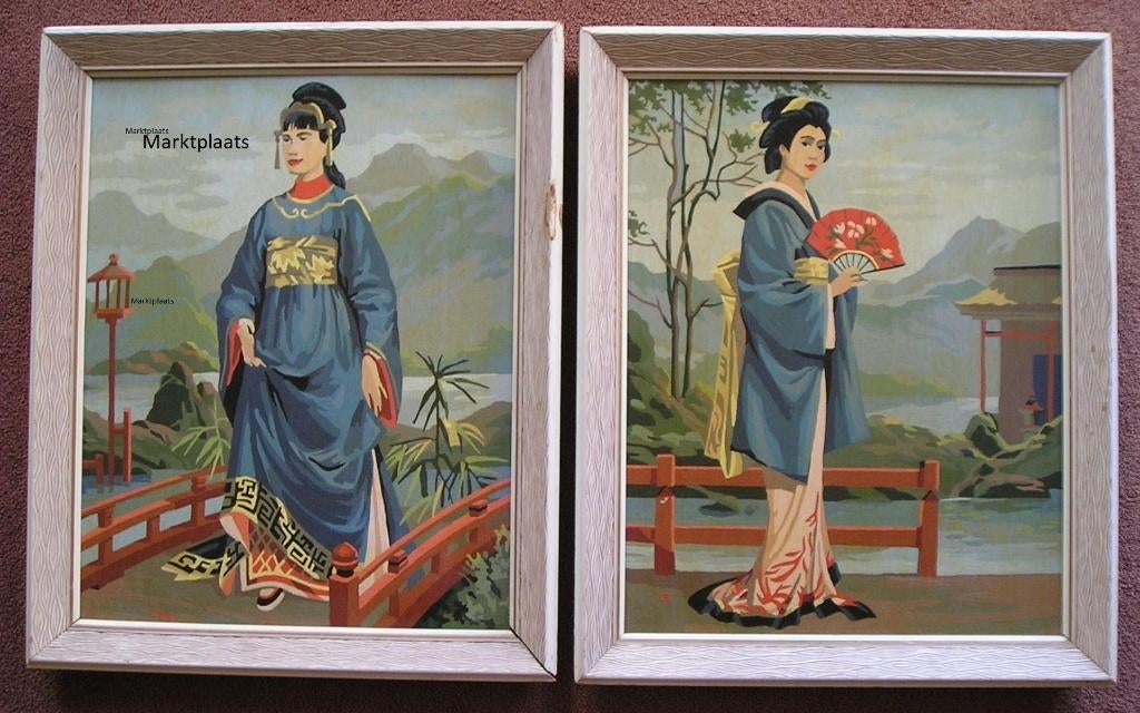 Schilderij 2 st  (Japans), Ophalen of Verzenden
