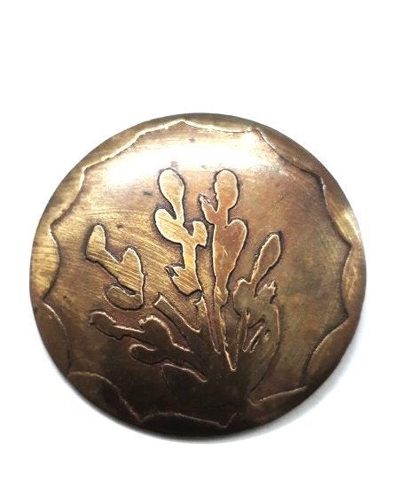 Antieke ronde koperen broche, floraal motief (65), Ophalen, Overige materialen, Broche