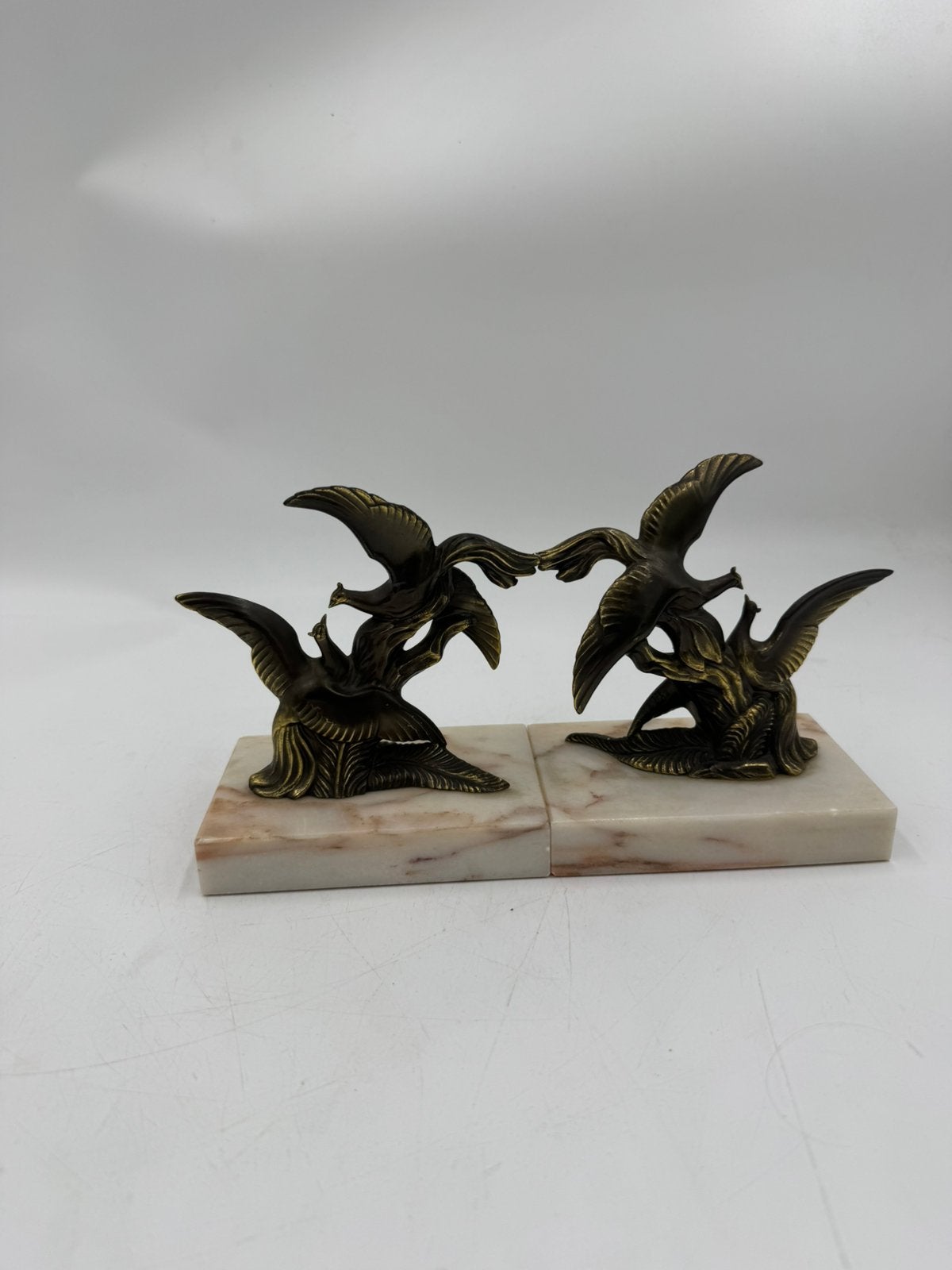 Vintage Art Deco Boekensteunen Vogels op Marmeren Voet, Ophalen of Verzenden