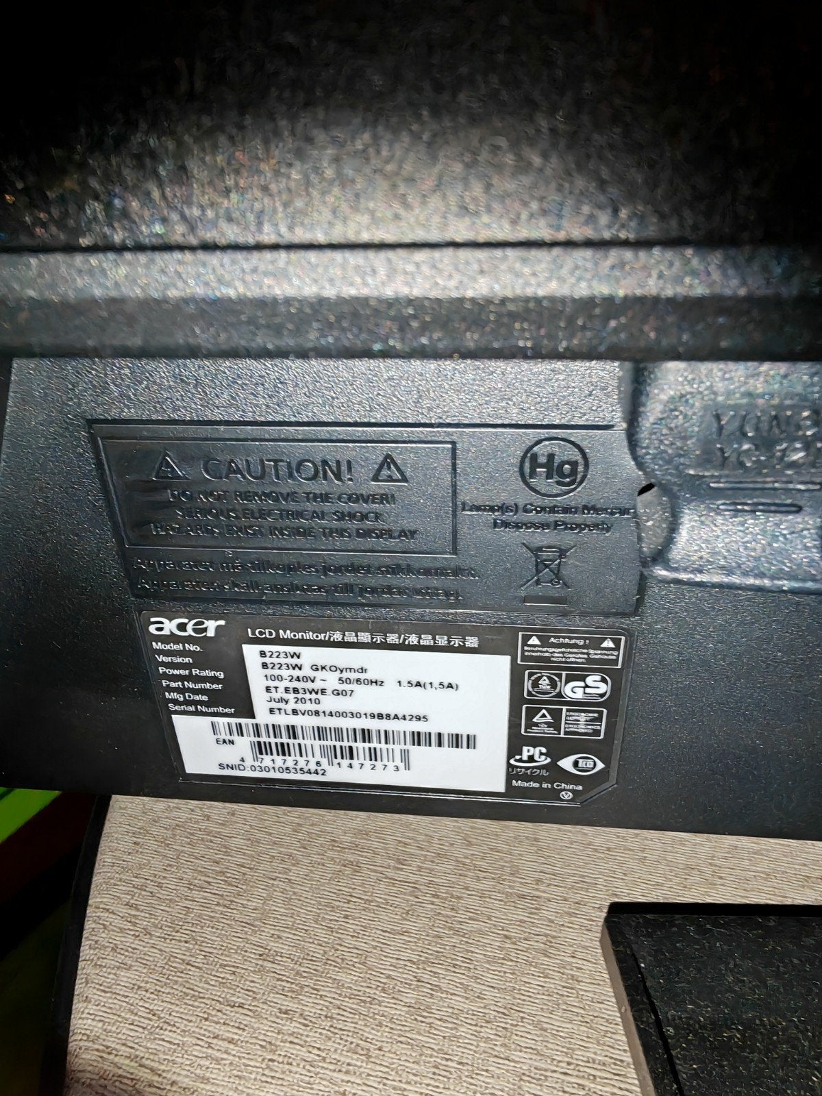 Acer B223W 22 inch monitor - Zo goed als nieuw, Computers en Software, Ophalen, Zo goed als nieuw, Onbekend, TN