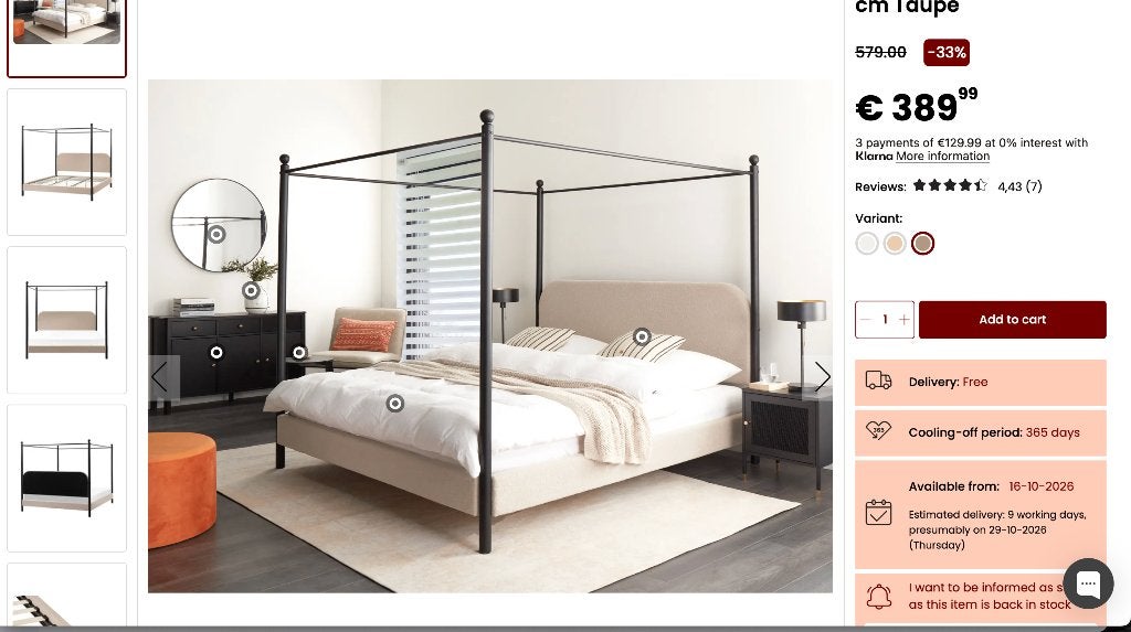 nieuw hemelbed, Beige, Ophalen of Verzenden, Metaal, 160 cm