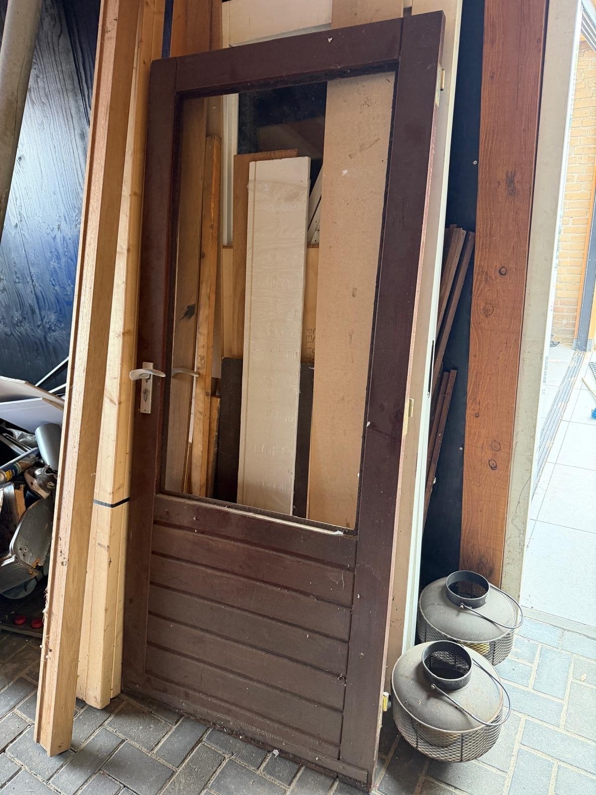 Gebruikte hard houten buitendeur zonder glas, Ophalen, Gebruikt, 80 tot 100 cm, Buitendeur