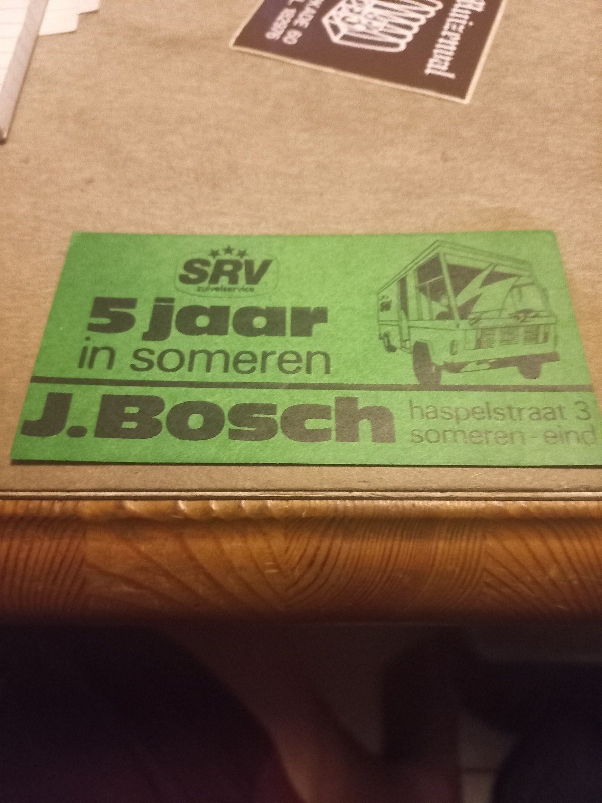 Vintage SRV J. Bosch 5 jaar in Someren reclamesticker, Ophalen of Verzenden, Gebruikt