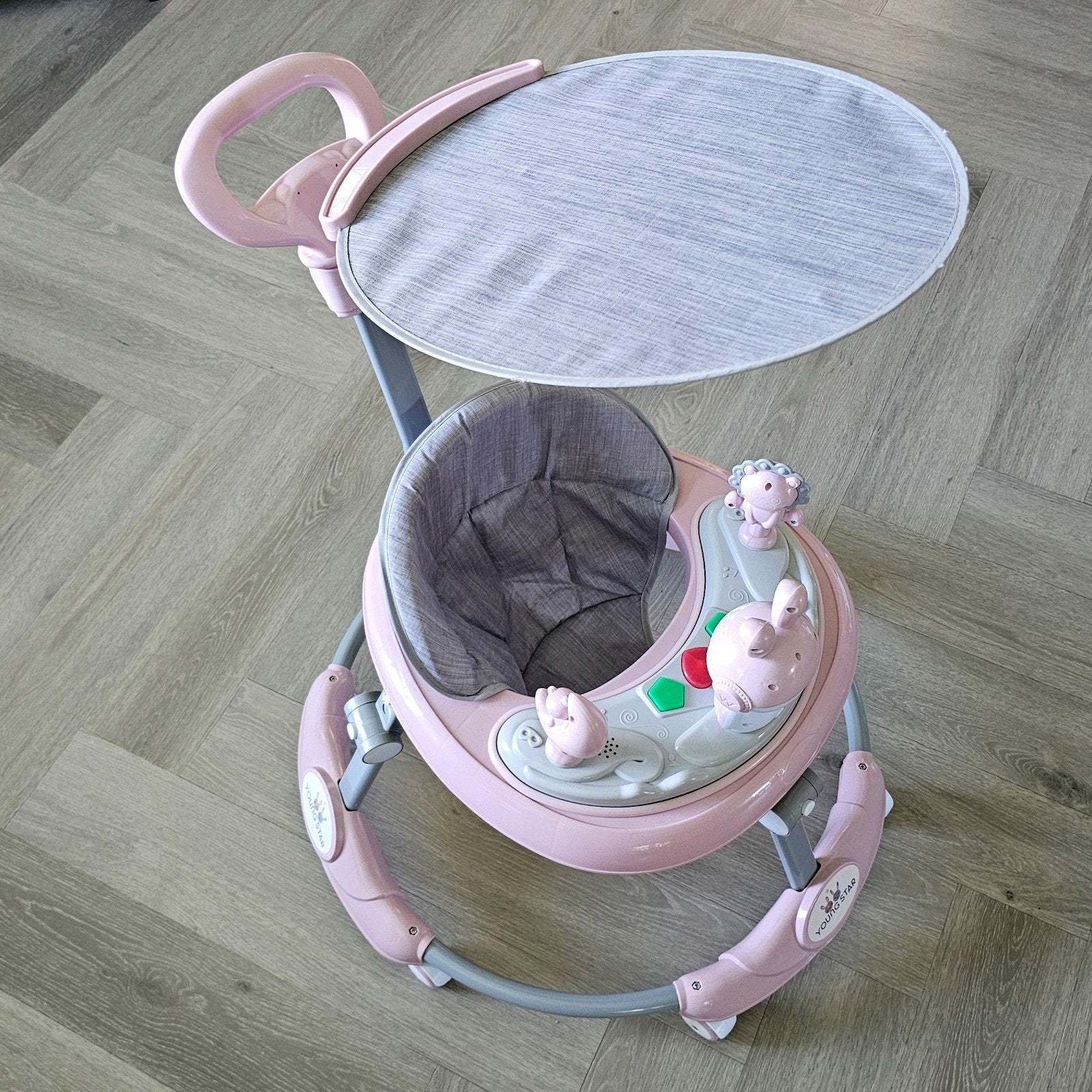 Roze Baby Loopstoel met Speelblad en Duwstang, Ophalen of Verzenden, Zo goed als nieuw