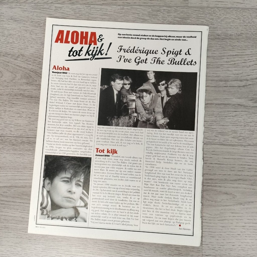 Frederique Spigt & I've got the bullets 1-pagina artikel, Verzenden, Zo goed als nieuw, Boek, Tijdschrift of Artikel