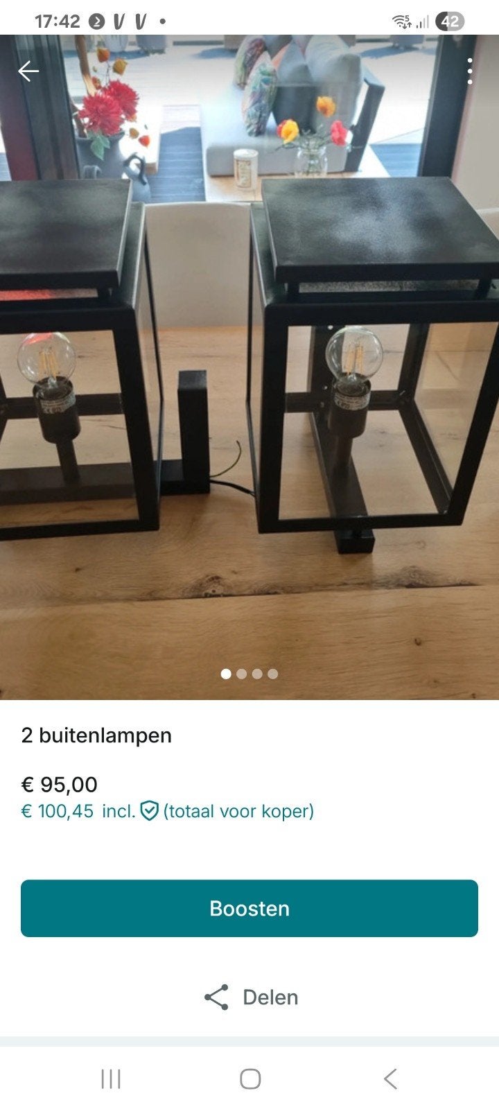 Set van 2 buitenlampen ‘De Vecht’  Zwart gespoten dakje, Ophalen of Verzenden, Gebruikt, Netvoeding, Wandlamp