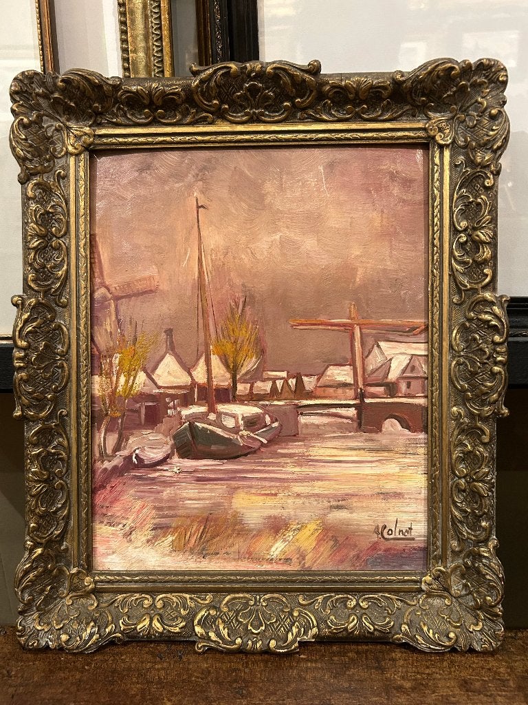Origineel winterslandschap, gesigneerd met 'A. Colnot', Overige ondergronden, Impressionistisch, Ophalen of Verzenden, Landschap