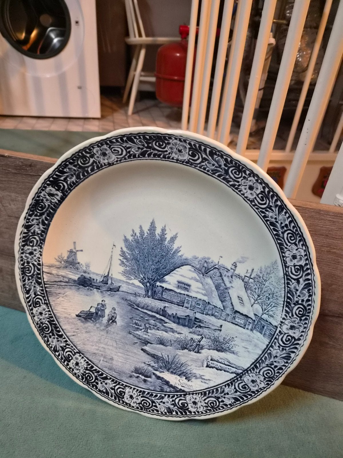 Te koop: Schitterend groot vintage Delfts blauw wandbord met, Ophalen