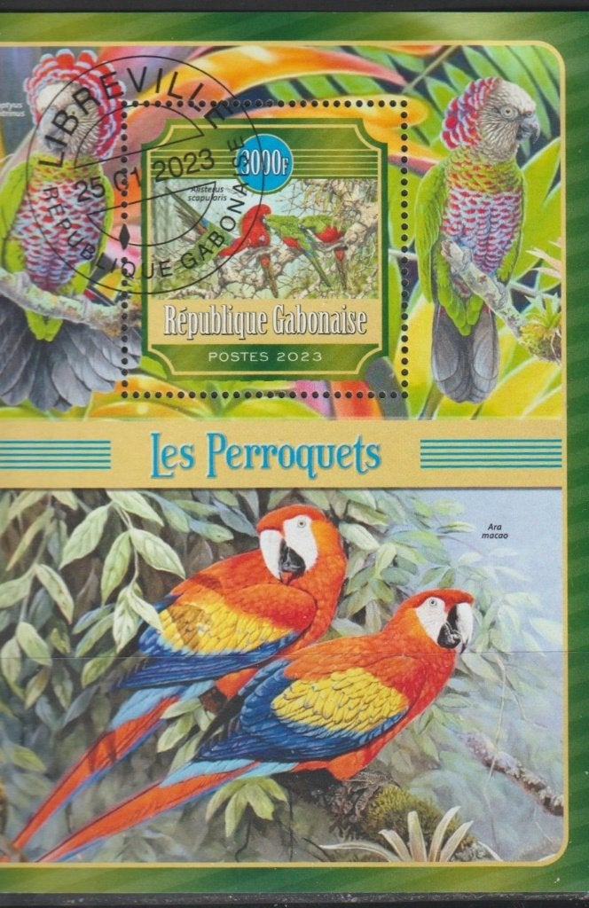 PAPEGAAIEN = Prachtig bl. v GABONAISE-26-08, Verzenden, Gestempeld, Dier of Natuur