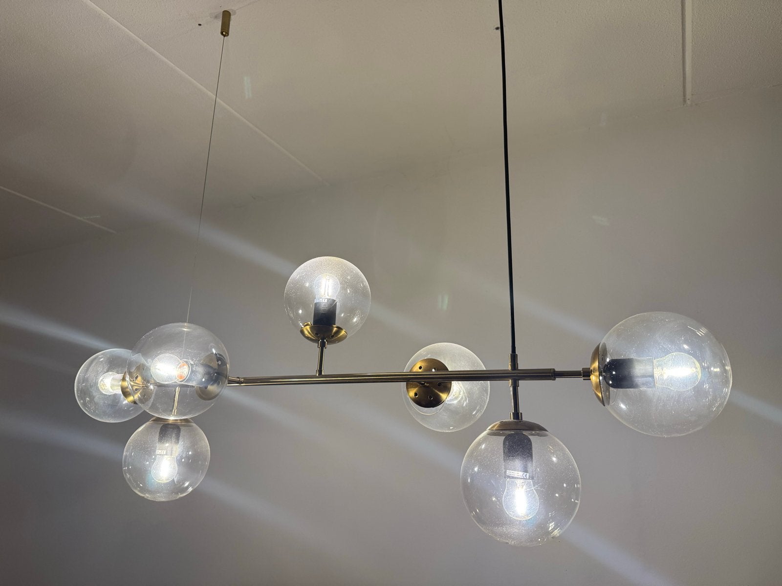 Moderne hanglamp met glazen bollen, Ophalen, Zo goed als nieuw, Glas, E27 (groot)