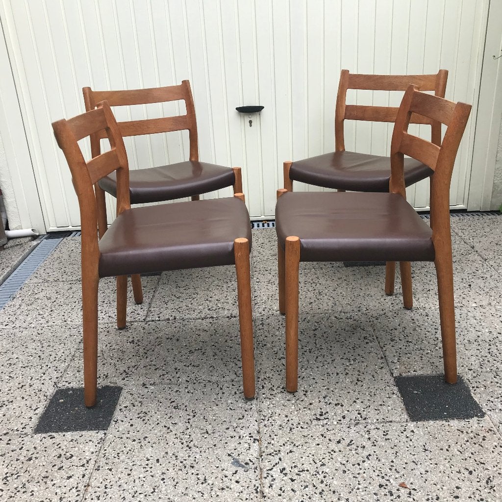 4 N.O. Moller 84 stoelen stoel chair vintage leer Deens, Huis en Inrichting, Stoelen, Ophalen, Gebruikt, Bruin, Leer