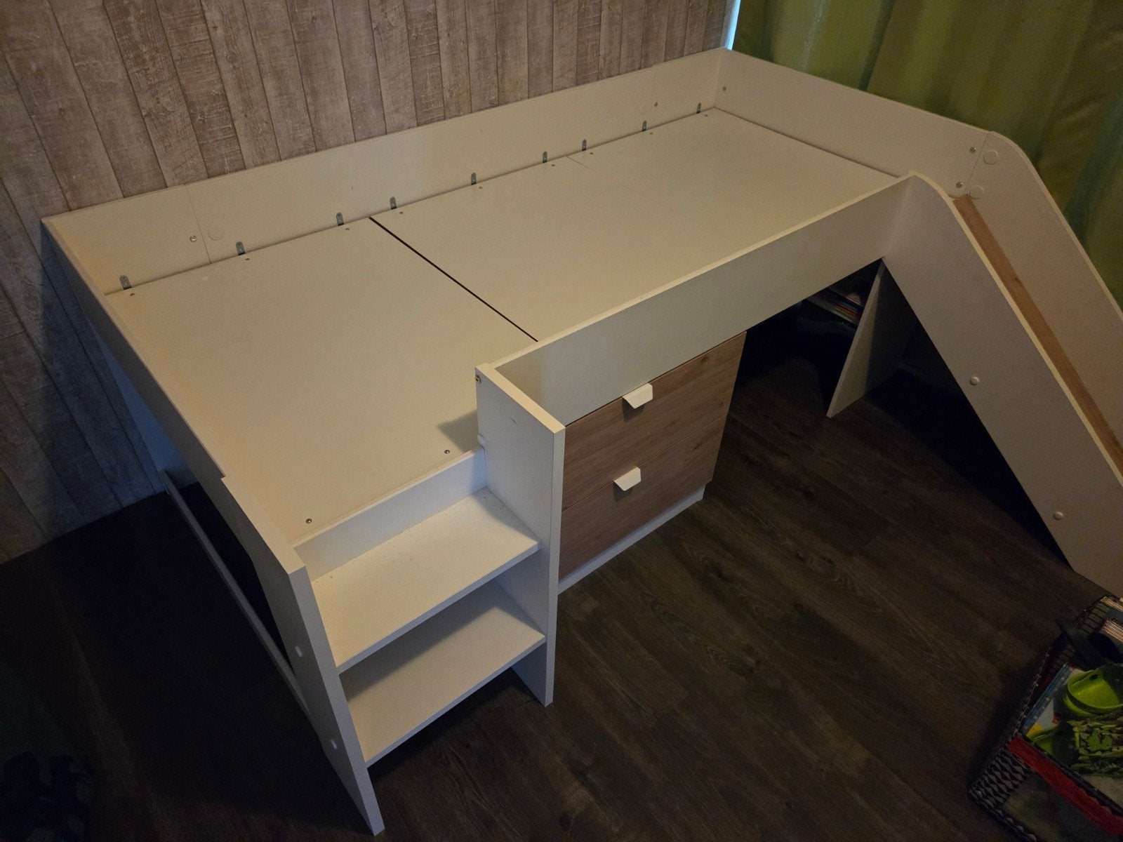 Halfhoogslaper met lades en glijbaan, Ophalen, 90 cm, Eenpersoons, Zo goed als nieuw