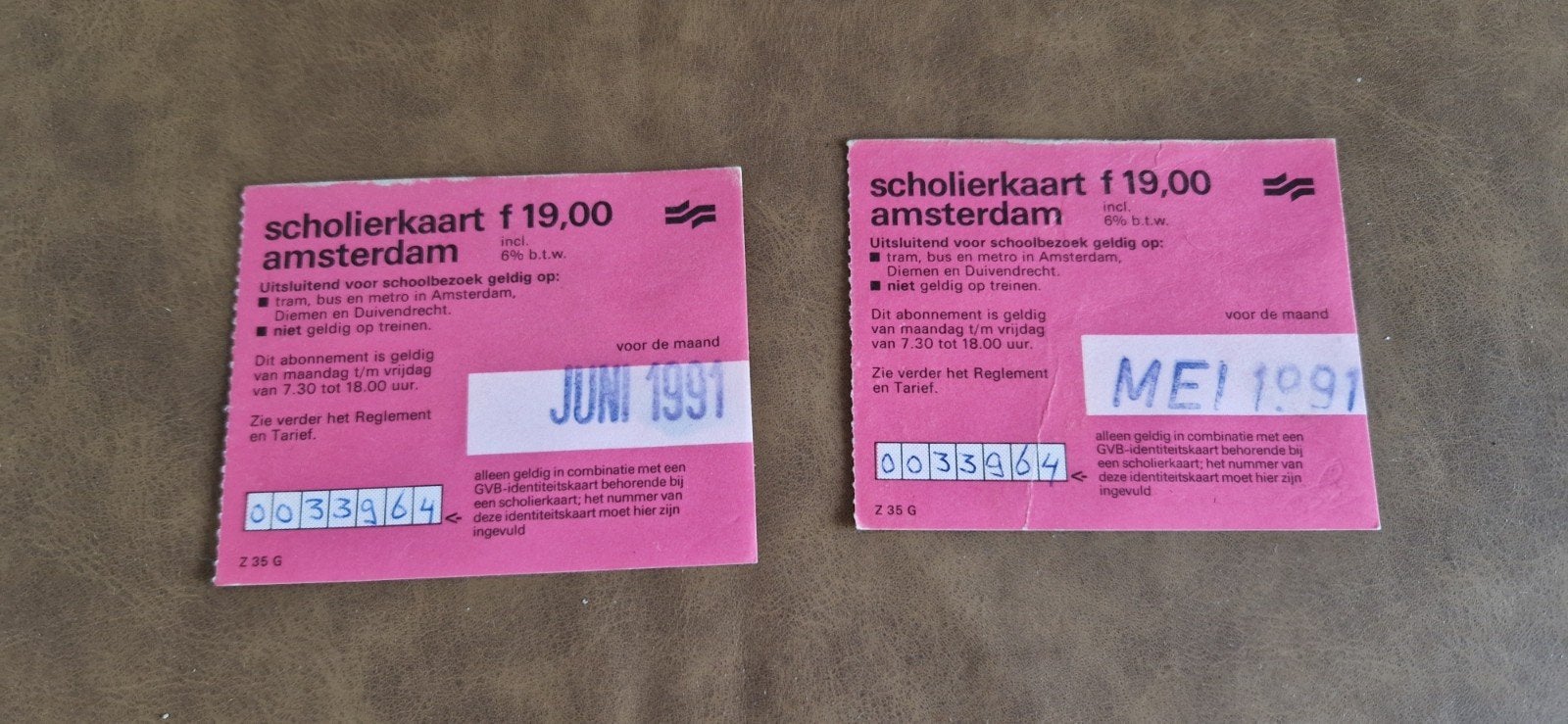 GVB scholierkaart Amsterdam - Juni 1991, Ophalen, 1980 tot heden, Nederland