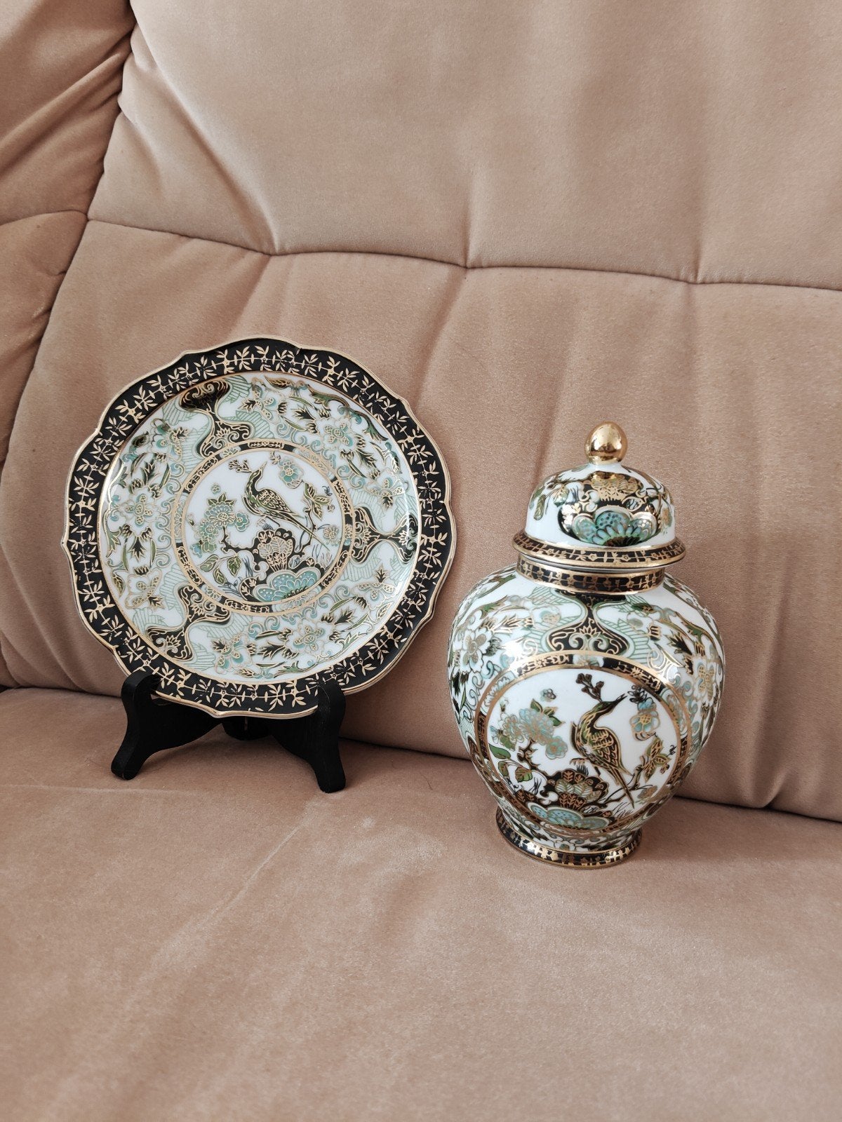 Vintage Saji Japan Fine China Gemberpot en Schotel, Ophalen