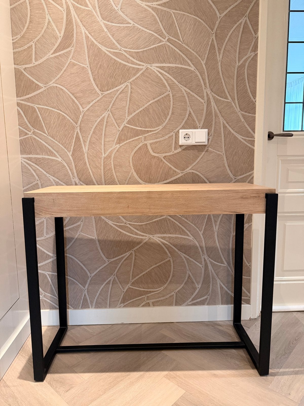 Wandtafel zwart met houtkleur, Ophalen, 100 tot 150 cm, Zo goed als nieuw, Metaal