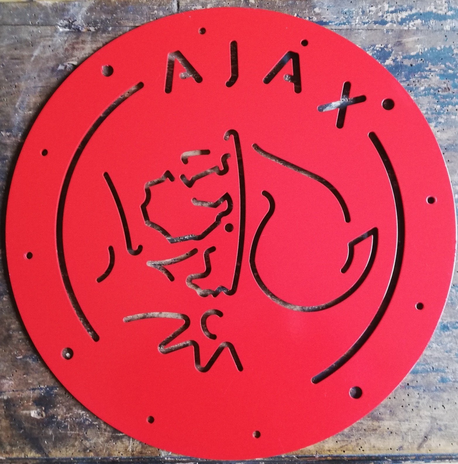 AJAX LOGO. RVS. Wanddecoratie/mal. 40 cm., Ophalen, Zo goed als nieuw, Ajax, Overige typen