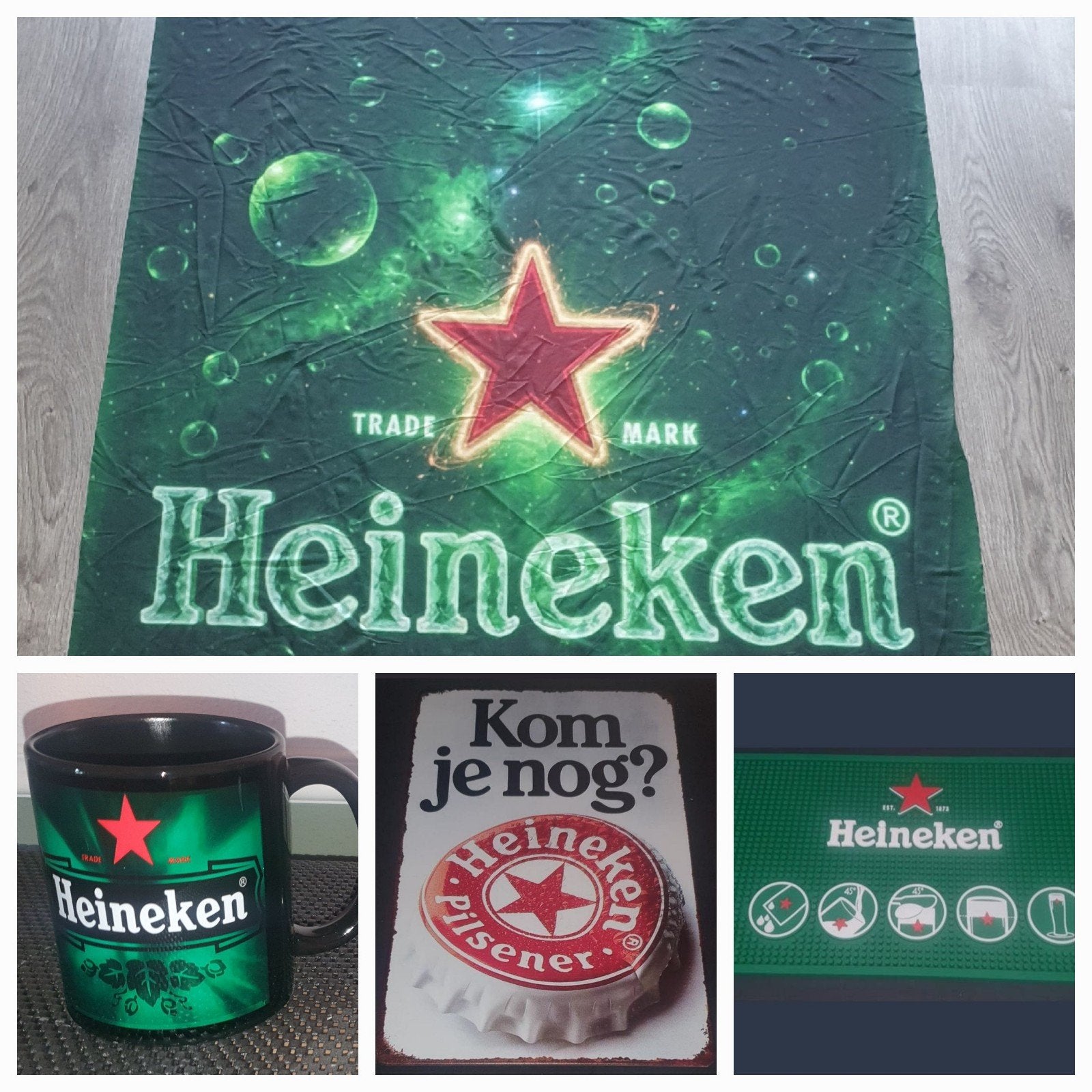 Heineken verzameling: mok, tafelkleed, barmat, wandbord, Verzamelen, Ophalen of Verzenden, Nieuw, Overige typen, Heineken