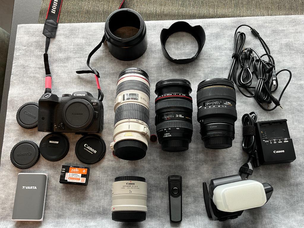 Prof, set met R7 (32.5 MP) en veel toebehoren.24-70mm is weg, Ophalen, Spiegelreflex, Canon, Zo goed als nieuw