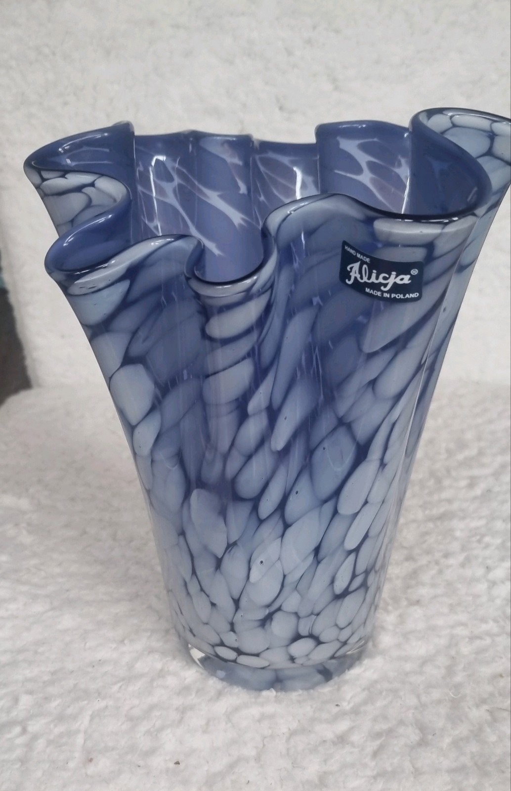Vintage Poolse Alicja zakdoekvaas. blauw, handgeblazen, Handgemaakt, Blauw, Ophalen of Verzenden, 20 cm