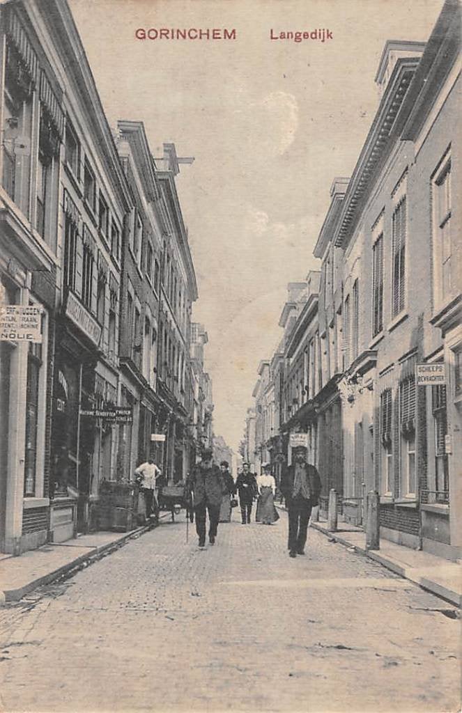 Gorinchem Langedijk met volk en winkels 1909, Ophalen of Verzenden, Voor 1920, Gelopen, Zuid-Holland