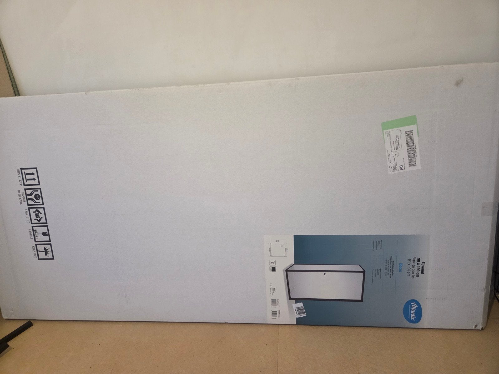 Nieuwe douchecabine zijwand 90x190 cm - Atlantic Roan, Nieuw, Ophalen of Verzenden, Glas, Douche