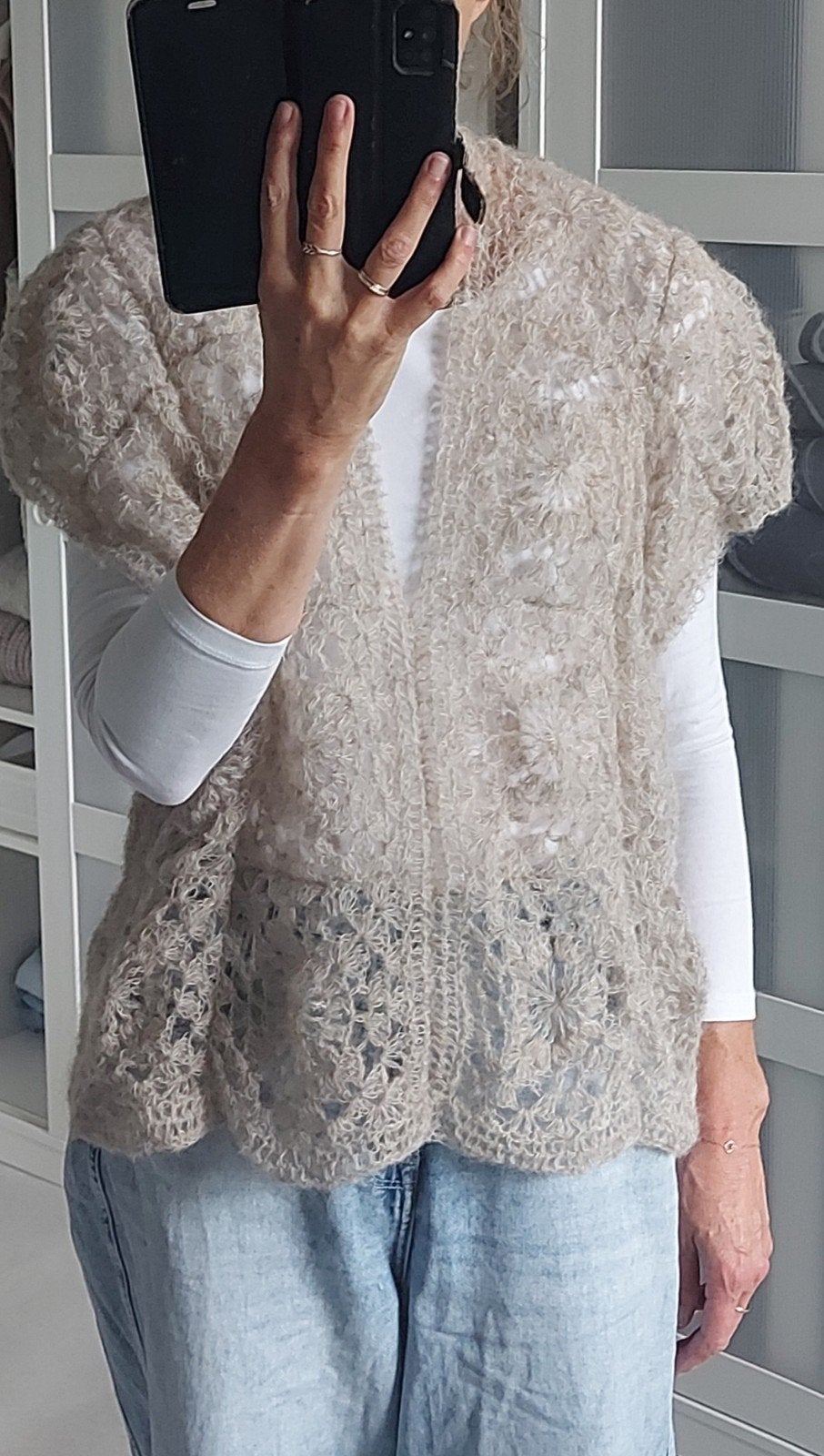 nieuw uniek handgemaakt superfine alpaca mohair vest trui, Handmade, Verzenden, Beige, Maat 42/44 (L)