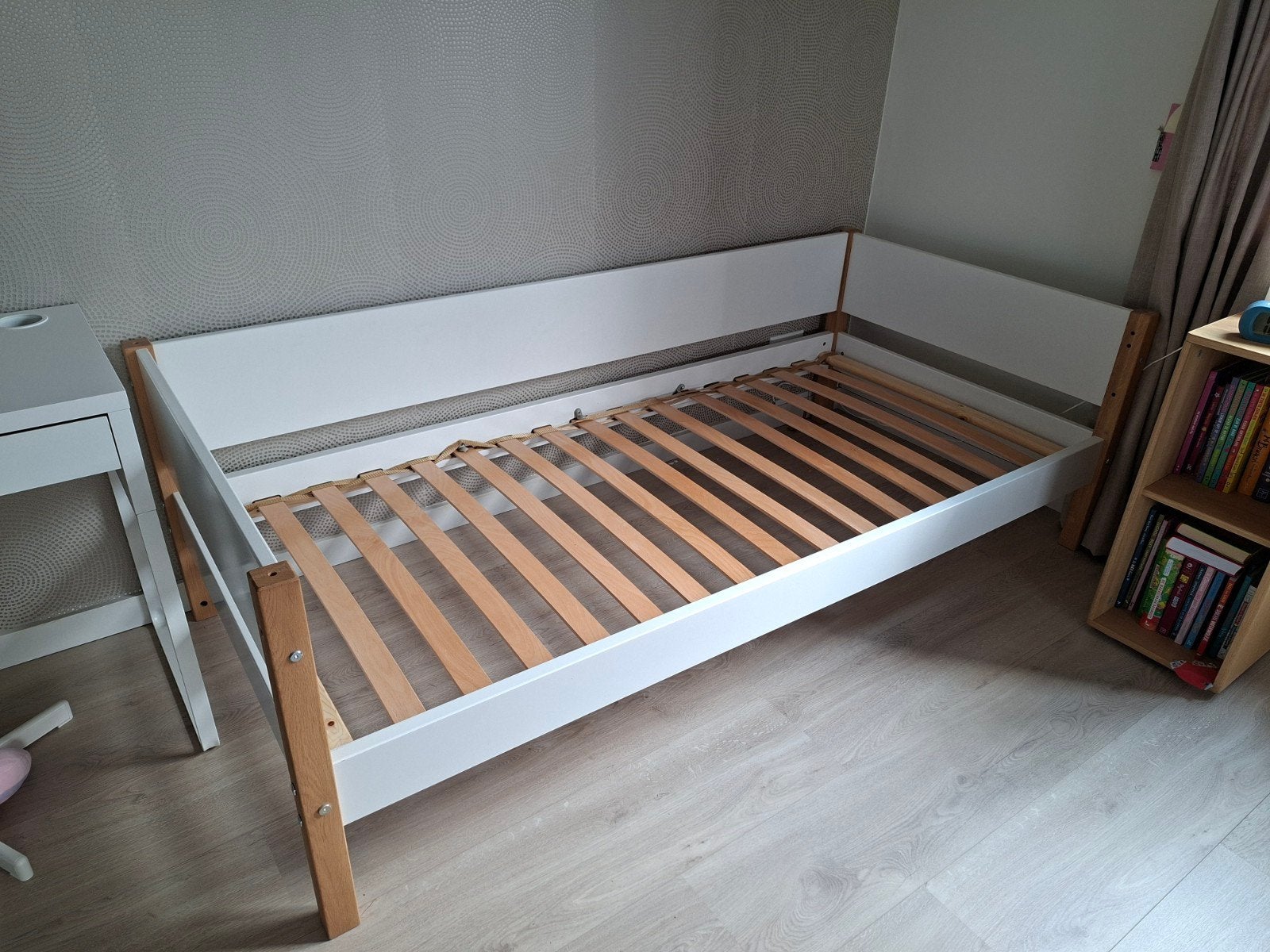 Flexa Nor Halfhoogslaper wit met hout, inclusief lattenbodem, Ophalen, Eenpersoons, Minder dan 160 cm, 200 cm