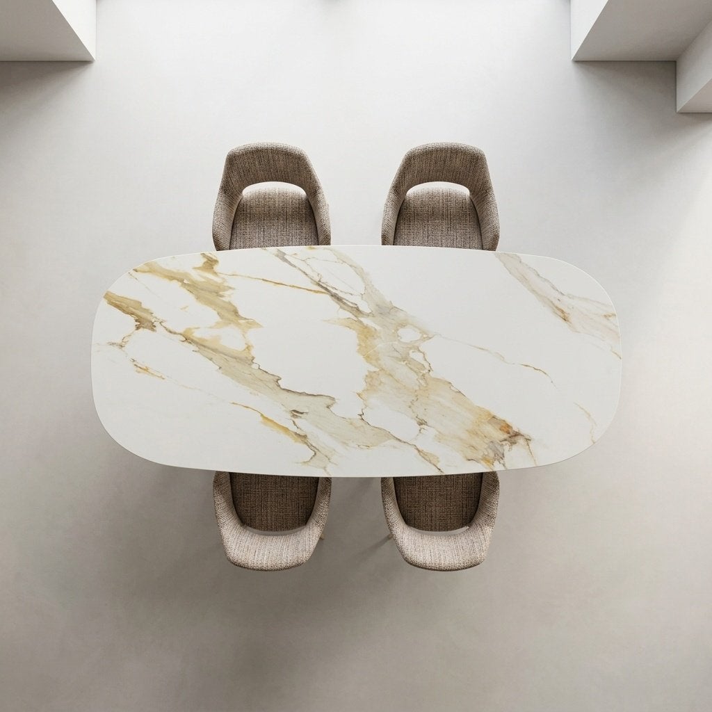 Deens Ovale Eettafel Calacatta Oro Kwartssteen 240x100 cm, Overige materialen, 100 tot 150 cm, Verzenden, Vijf personen of meer