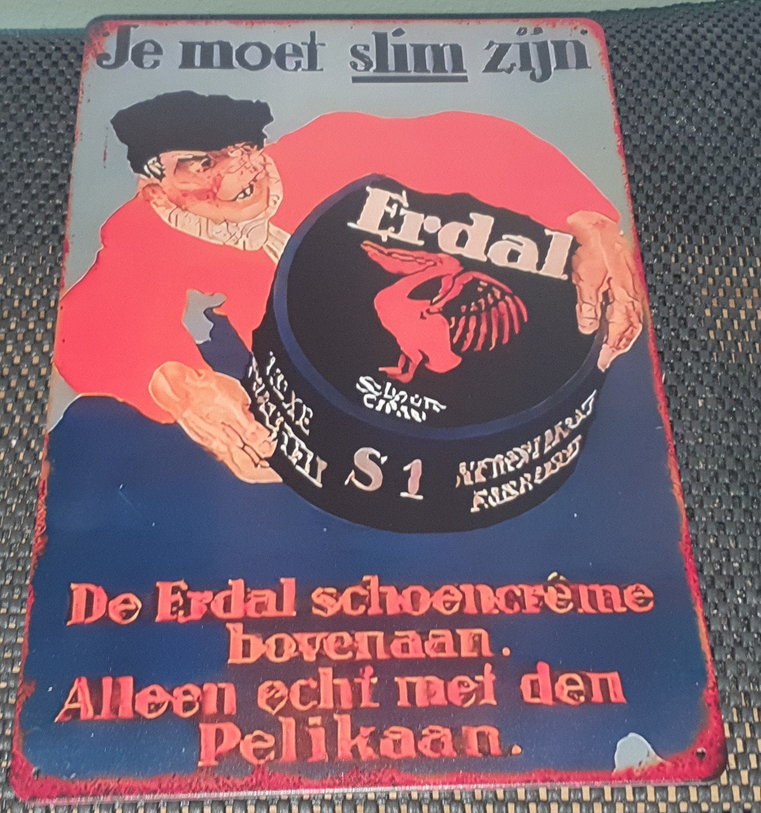 Erdal schoencrème reclamebord - 30x20 cm, Ophalen of Verzenden, Nieuw, Reclamebord