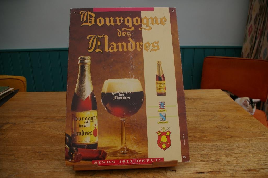 Oude bierreclame plaat Bourgogne des Flandres, Verzamelen, Biermerken, Ophalen of Verzenden, Gebruikt, Reclamebord, Plaat of Schild