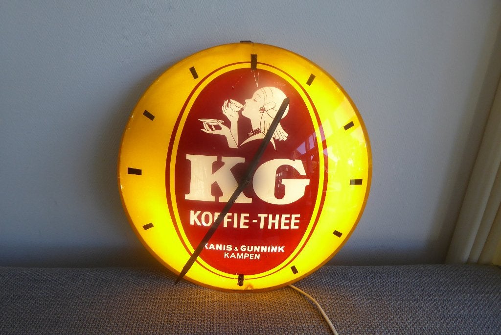 fraaie jaren 50 reclameklok KG koffie, Ophalen of Verzenden, Gebruikt, Lichtbak of (neon) lamp