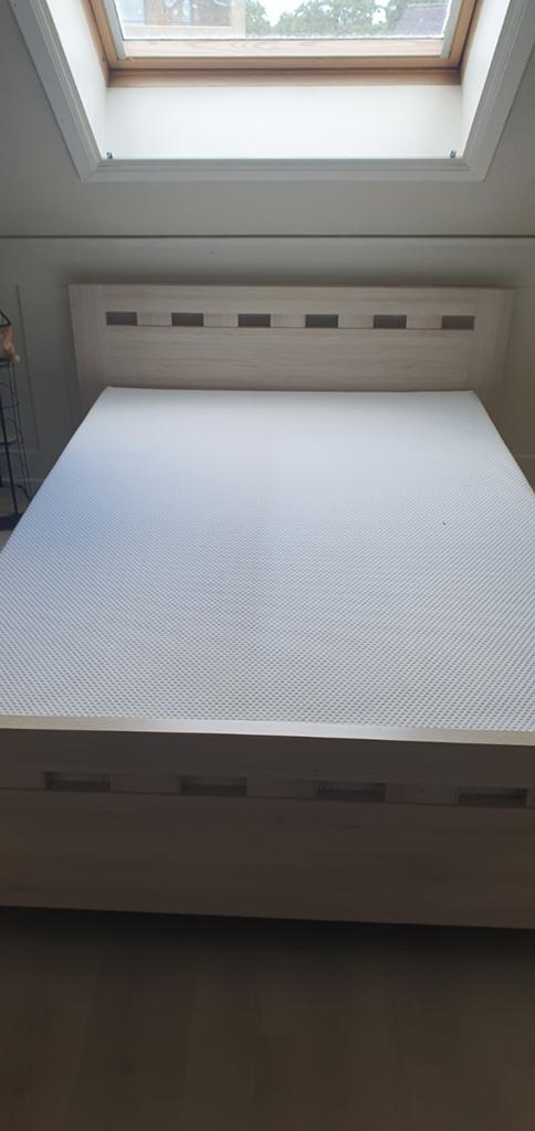 Tweepersoonsbed 155x210 cm met lattenbodem, Ophalen, Gebruikt, Overige kleuren, 210 cm