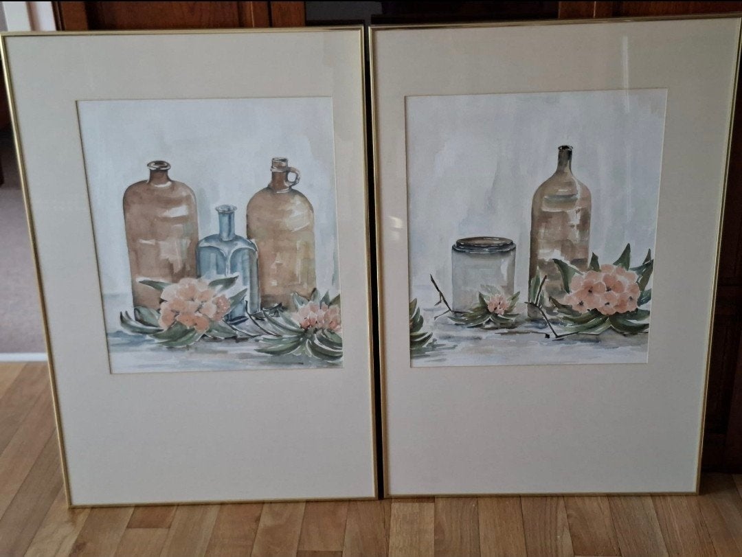 Aquarel schilderijen 2 stuks (set) in goudkleurige lijst, Ophalen