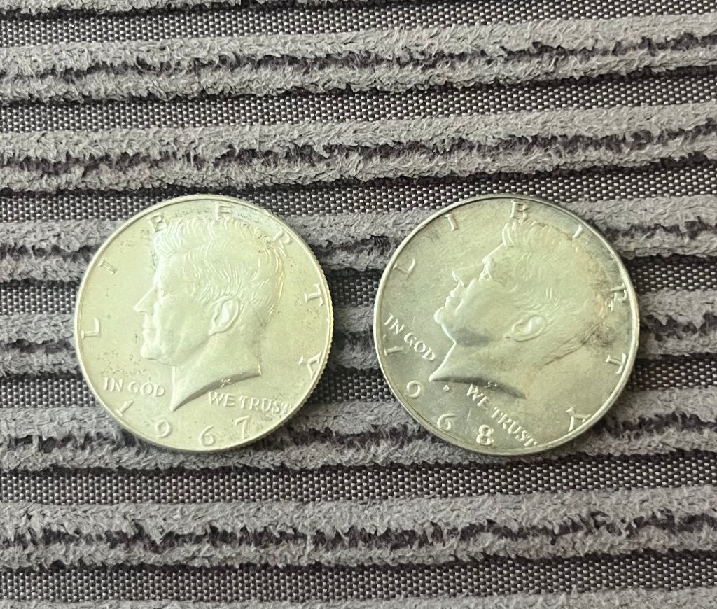 2x Kennedy Half Dollar 1967-68 40% Zilver Amerikaanse Munten, Postzegels en Munten, Ophalen of Verzenden, Noord-Amerika, Setje
