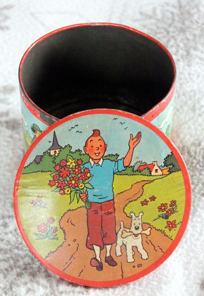 Metalen blikken doosje Kuifje Hergé Tintin Brochet 1965, Verzenden, Kuifje, Gebruikt, Beeldje of Figuurtje