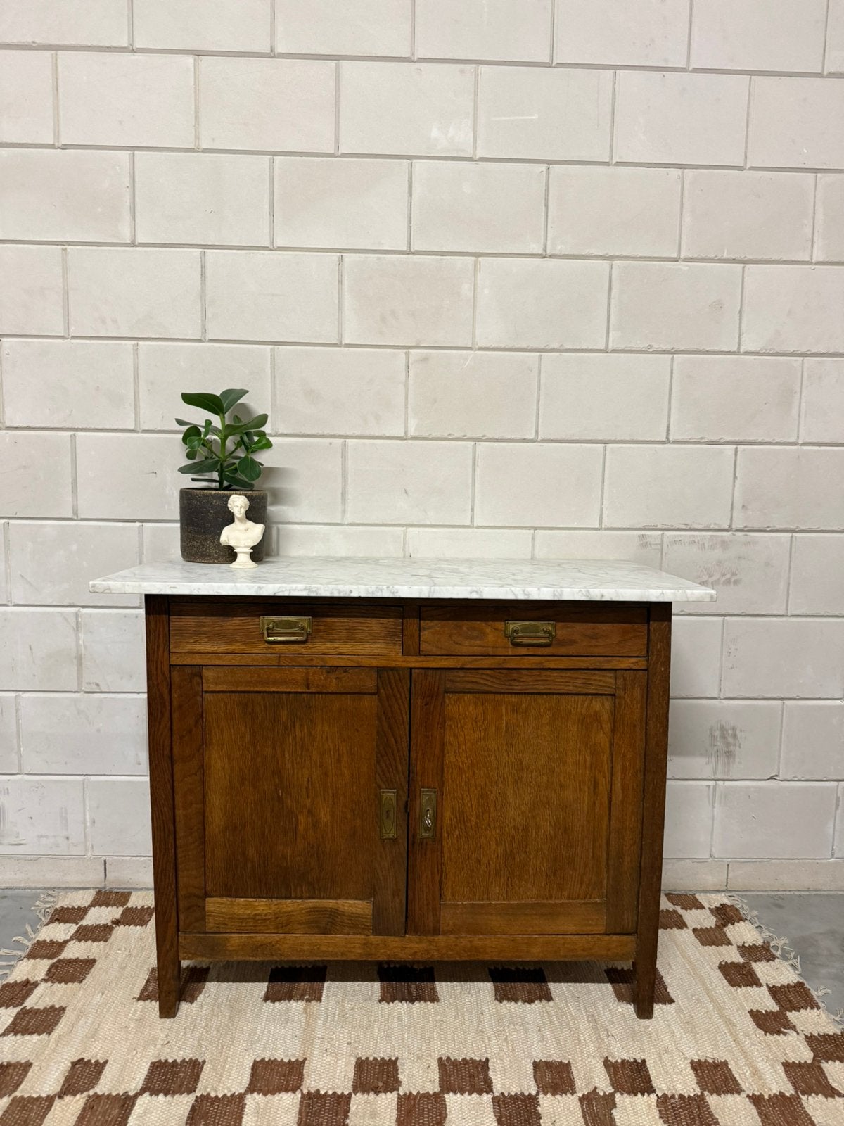 Vintage antieke eiken commode marmer blad dressoir messin, Gebruikt, Vintage, Vintage, 75 tot 100 cm