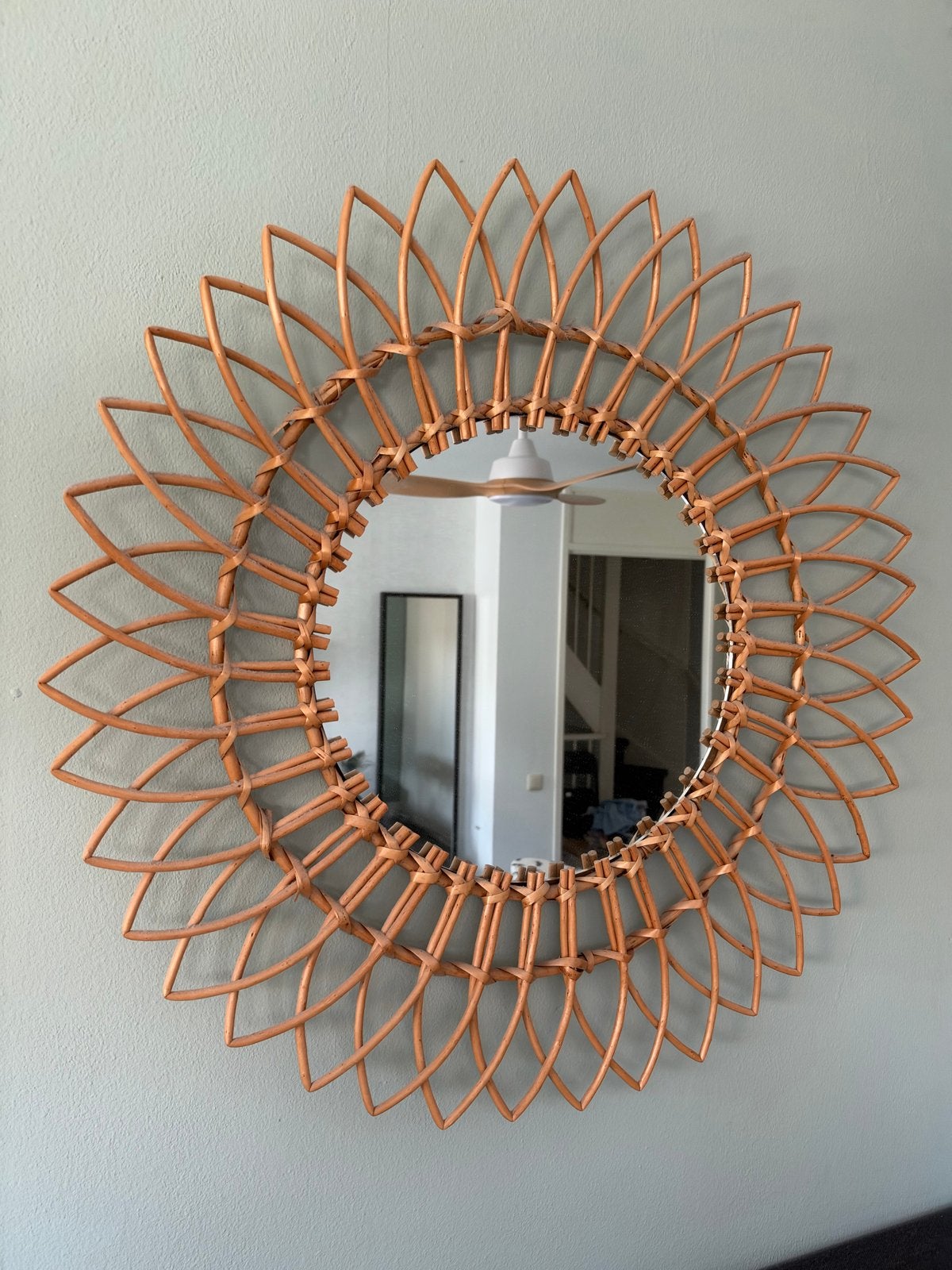 Xenos spiegel rotan look, totale doorsnede 76 cm, Huis en Inrichting, Ophalen, Rond, Zo goed als nieuw, 75 tot 100 cm