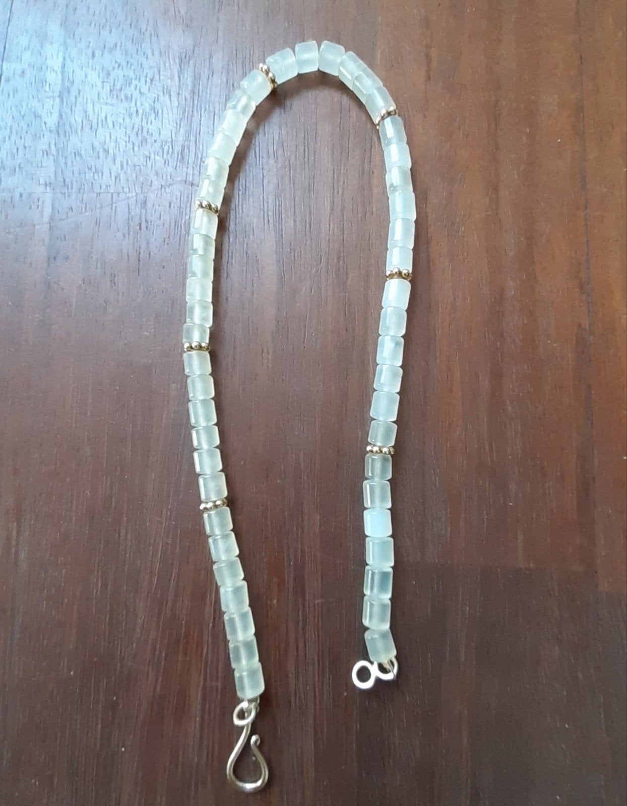 Ketting aquamarijn edelsteen verguld handgemaakt, Ophalen of Verzenden, Gebruikt, Goud, Overige materialen