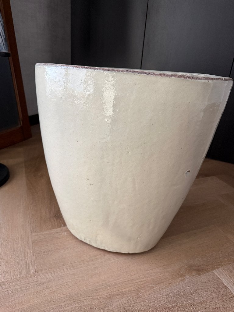 Ovale bloempot PTMD 50 x 50 ecru, Tuin en Terras, Bloempotten, Ophalen, 40 cm of meer, Binnen, Zo goed als nieuw