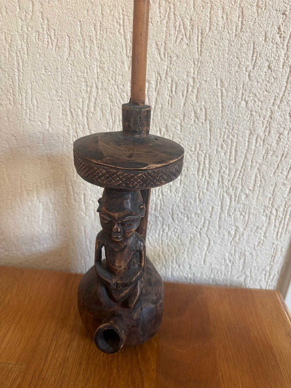 Antieke Congolese Rookpijp met Figuur, Verzamelen, Ophalen, Gebruikt, (Water)pijp